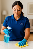 Female cleaner wiping a table – vacation home cleaning in Orlando