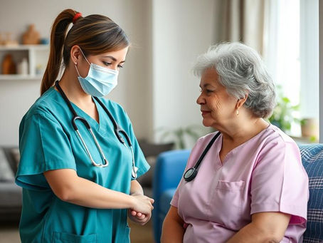 Home based caregiver providing care to elderly patient