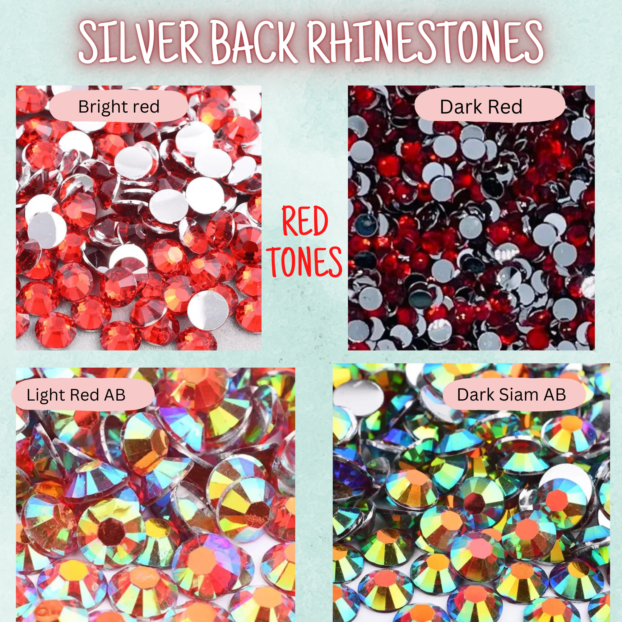 Red toned silver back rhinestones