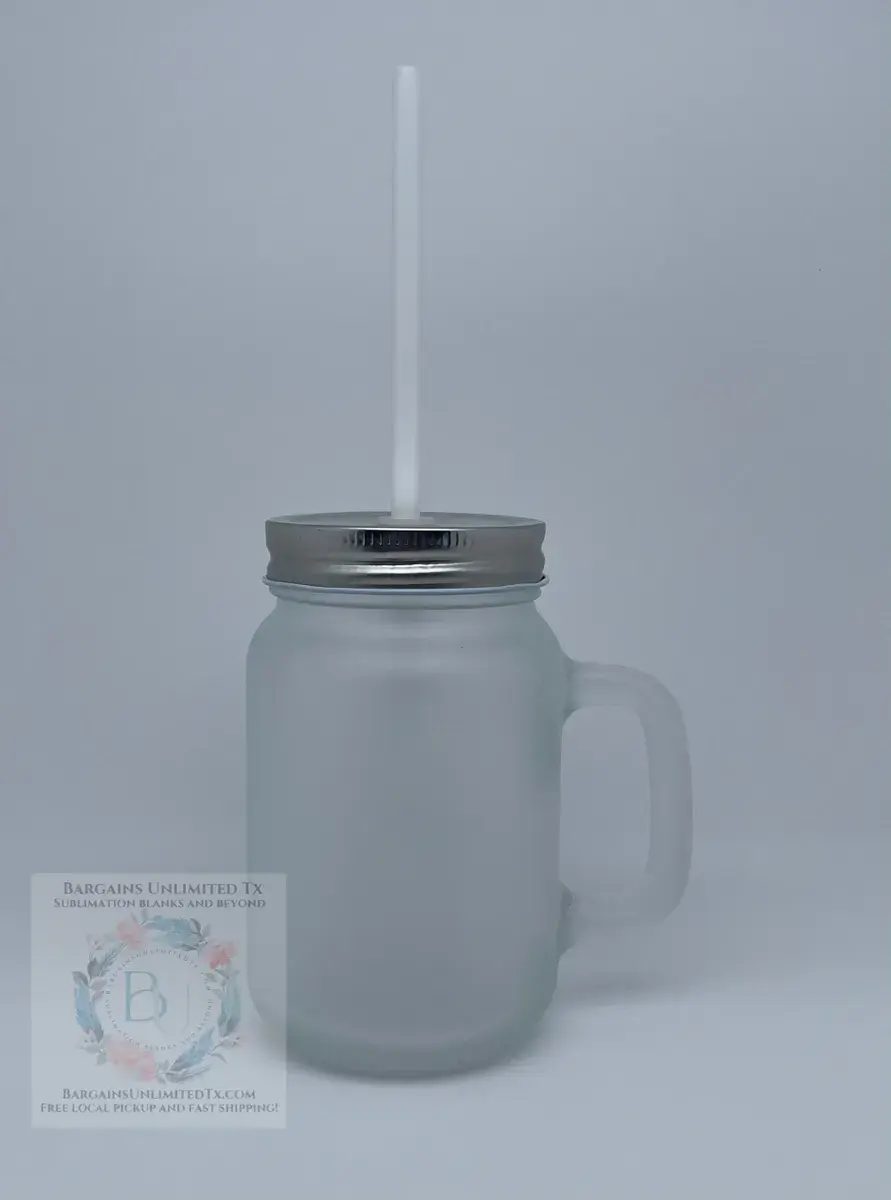 12 oz Frosted Glass Mason Jar With Handle