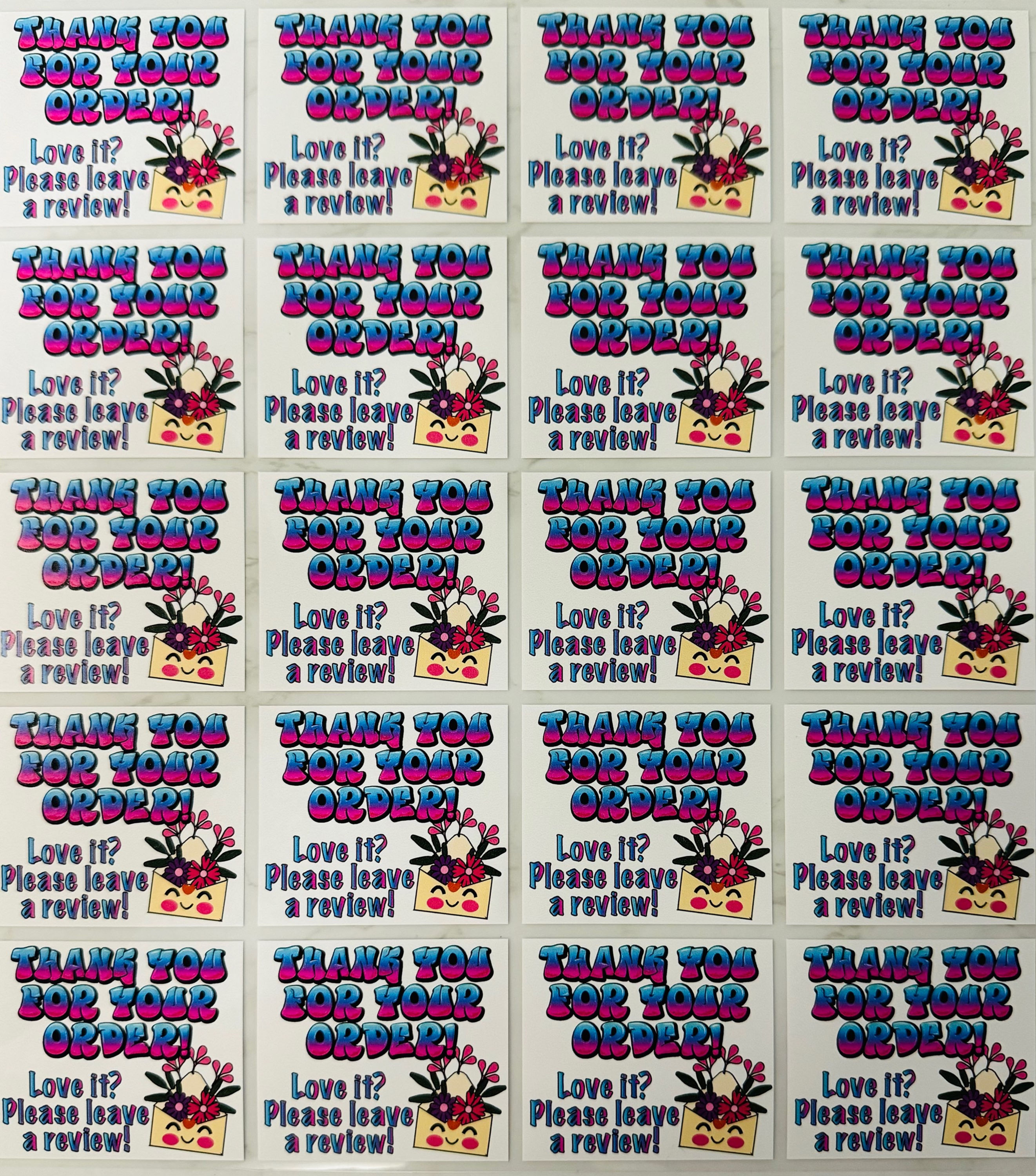 White Thank you for your order, leave a review 2" stickers