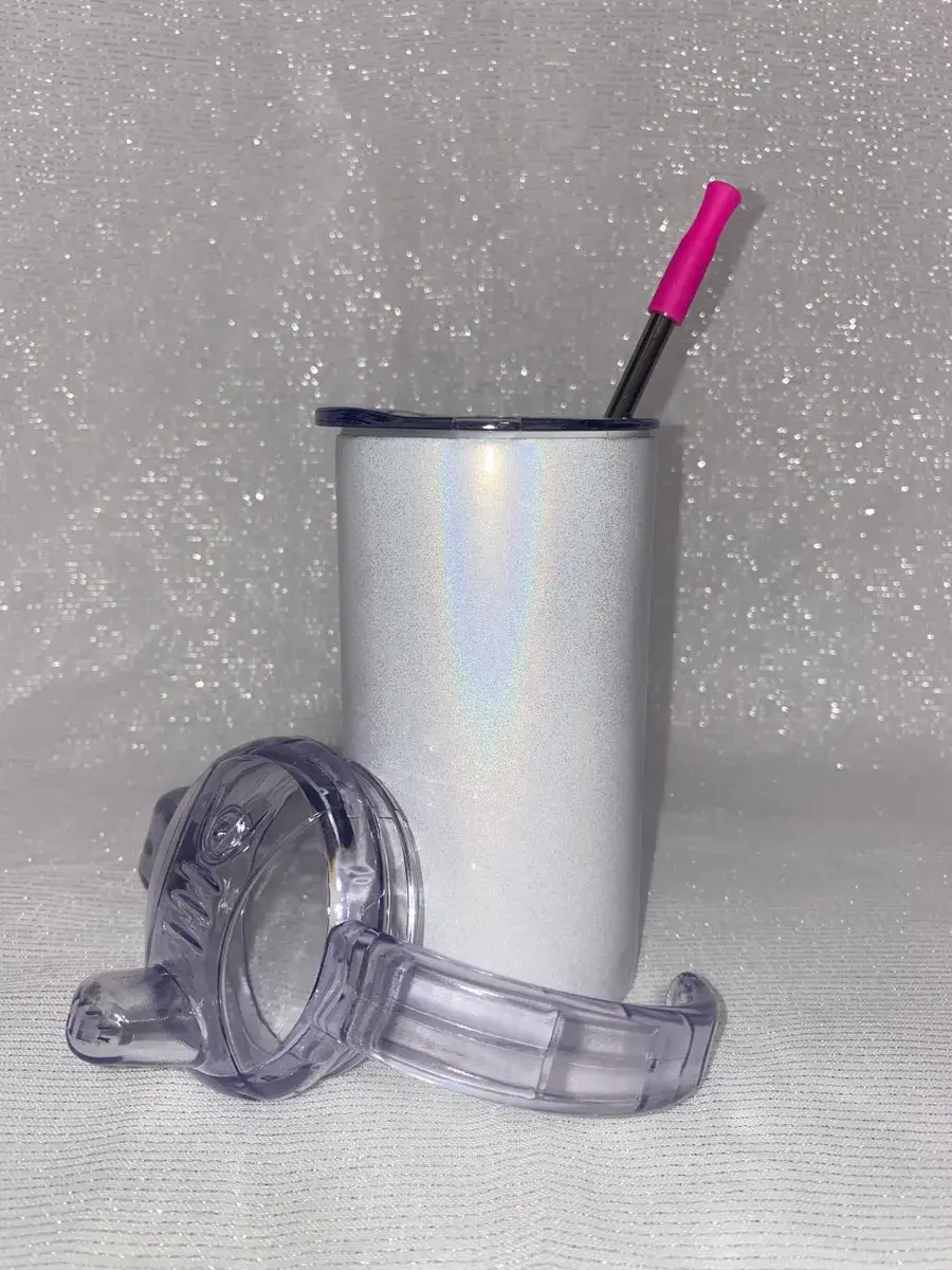 White Shimmer 12oz Sippy cup with 2 lids Sublimation