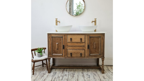 Vintage Vanity Unit, Antique Oak Bathroom Cabinet With Double Basins ...