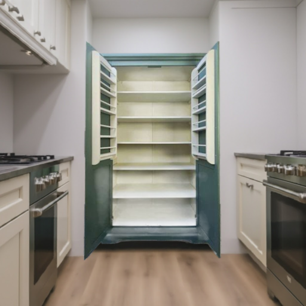 Vintage green larder with shelves - Main image in a kitchen