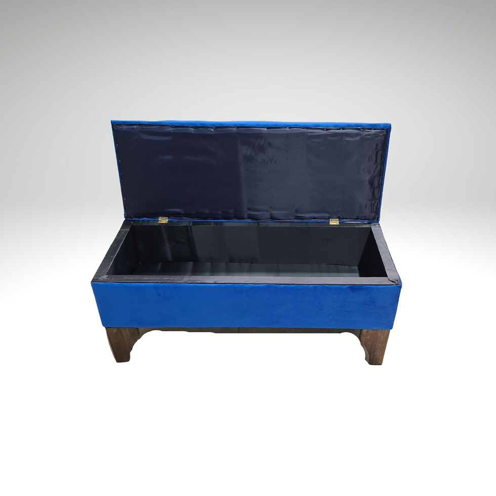Miniatura: Banqueta Baúl Azul Rey Felpa Botón Negro 105x45x40x20 Rimar