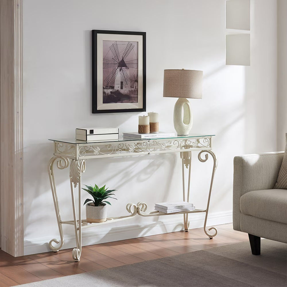 2nd Tier Modern Tempered Glass Console Table, Entrance Table, Sofa Table With St