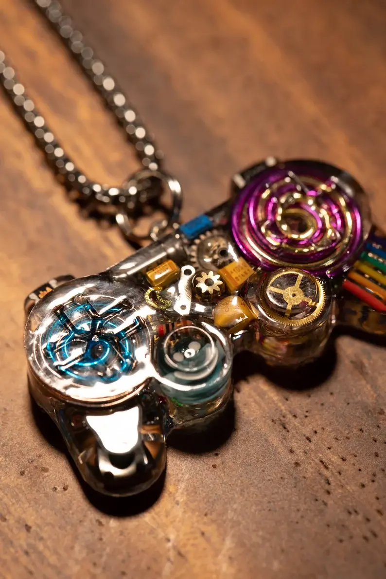 Thumbnail: Cyberpunk Necklace with Game Controller Pendant, Unique Circuit Necklace