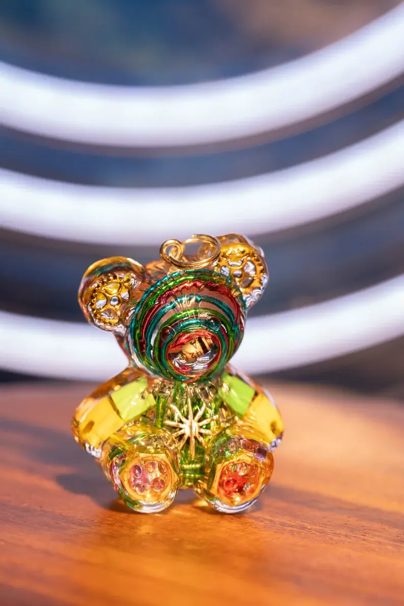 Miniature : Cyberpunk Necklace with Bear Pendant, Unique Circuit Necklace, IT Tech Necklace,