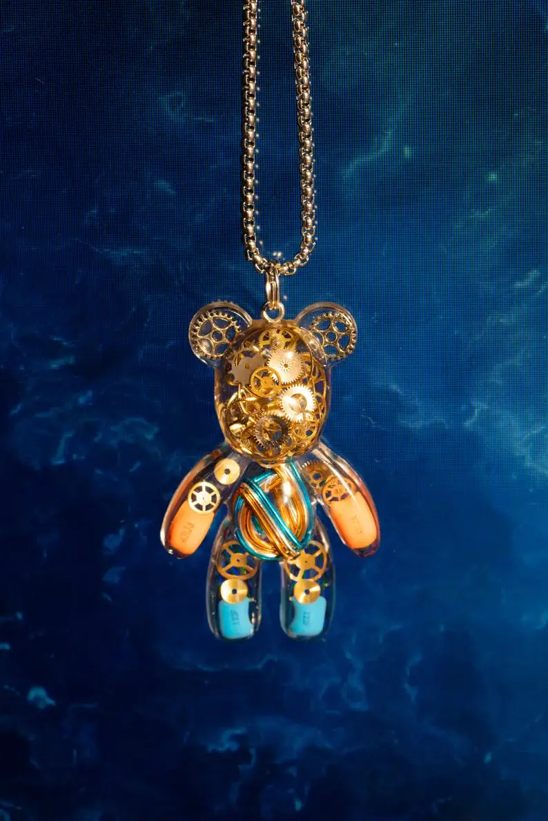 Miniaturbild: Cyberpunk Necklace with Bear Pendant, Unique Circuit Necklace, IT Tech Necklace