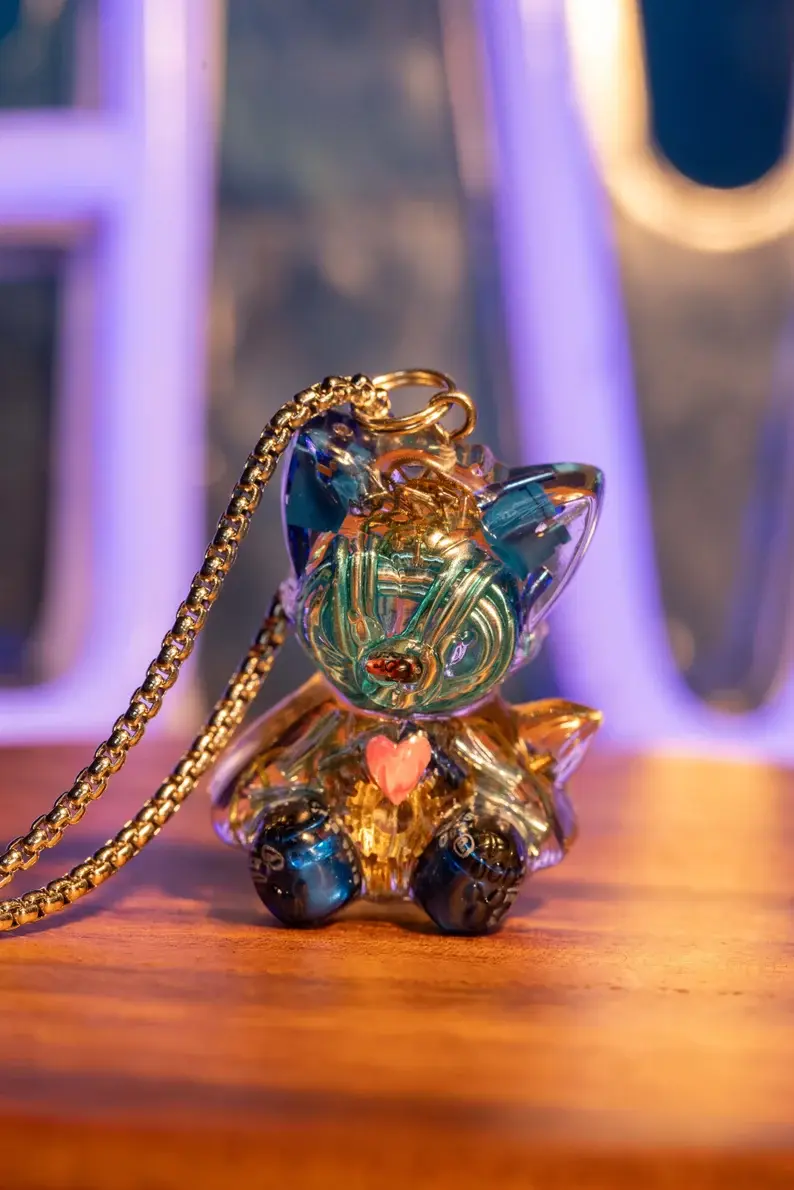 Thumbnail: Cyberpunk Necklace with Cat Pendant, Unique Circuit Kitten Necklace