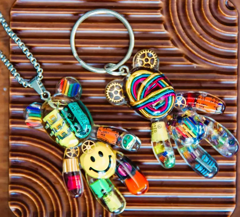 Miniaturbild: Cyberpunk Necklace with Bear Pendant, Unique Circuit Necklace, IT Tech Necklace