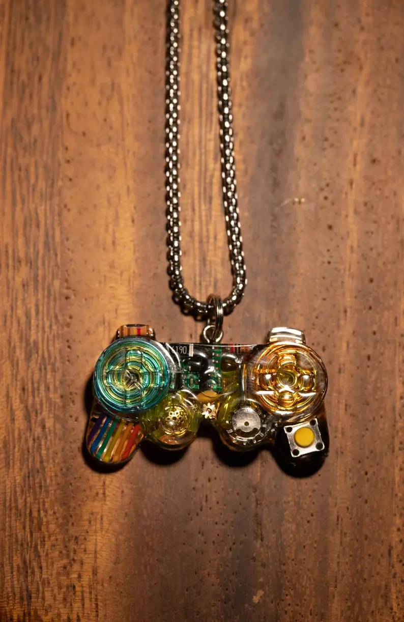 Cyberpunk Necklace with Game Controller Pendant, Unique