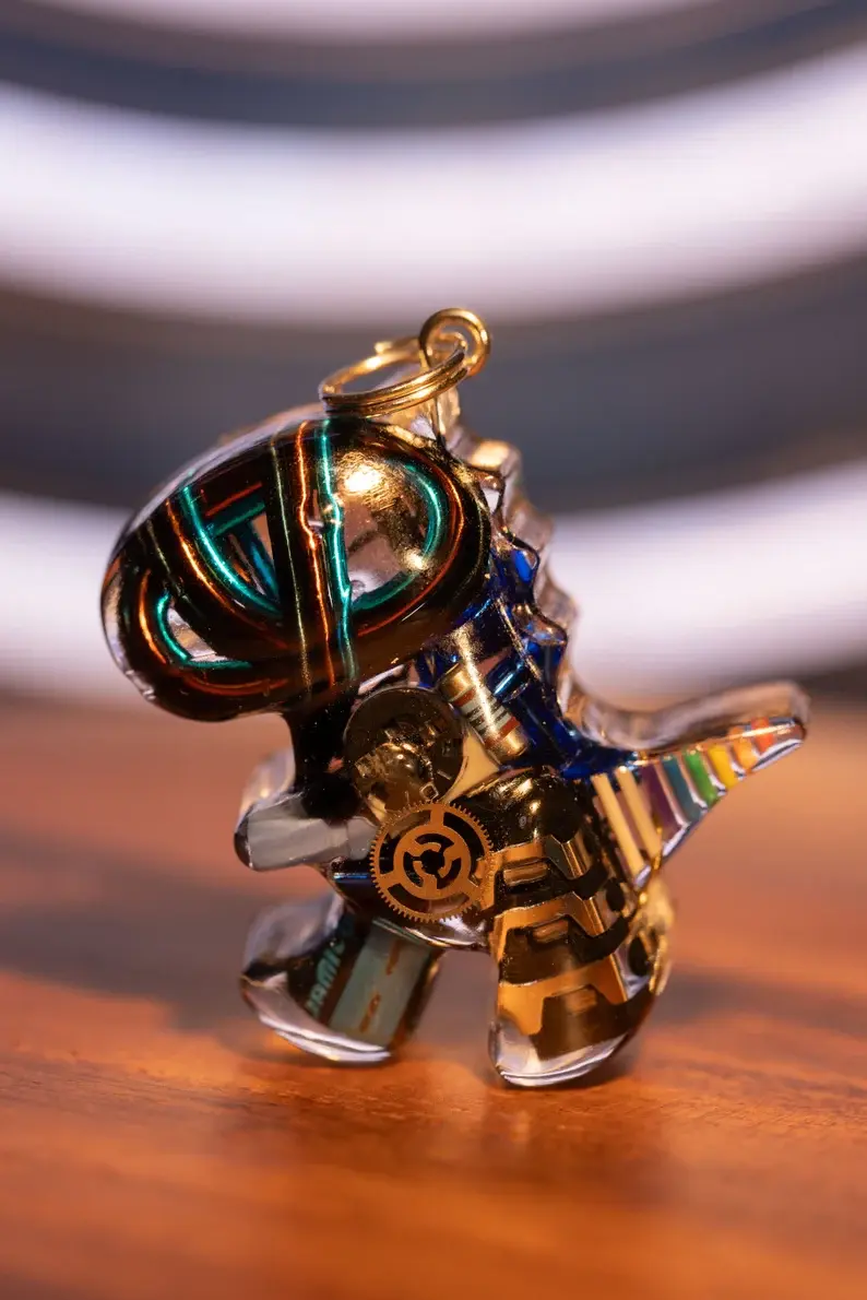 Miniature : Cyberpunk Necklace with Dinosaur Pendant, Unique Circuit Necklace