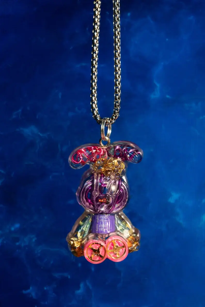 Thumbnail: Cyberpunk Necklace with Bunny Pendant, Unique Circuit Rabbit Necklace