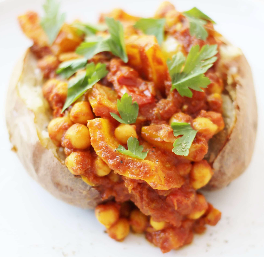 Baked Potato with Curried Chickpeas & Spinach