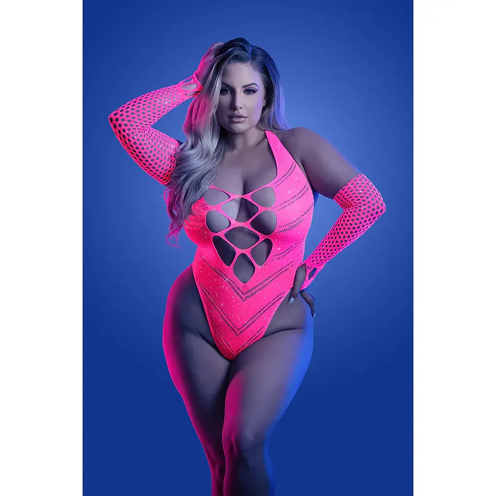 Thumbnail: Flashback UV Reactive Rhinestone Fishnet Teddy & Gloves/Warmers