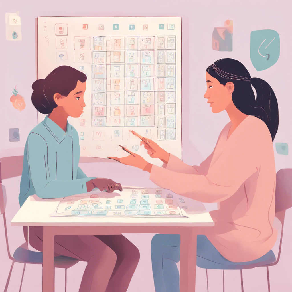 Female psychologist administering an IQ test to a child in a pastel-colored room, creating a calm and supportive atmosphere for assessment. completing the service of IQ and cognitive testing and assessments for privat school.