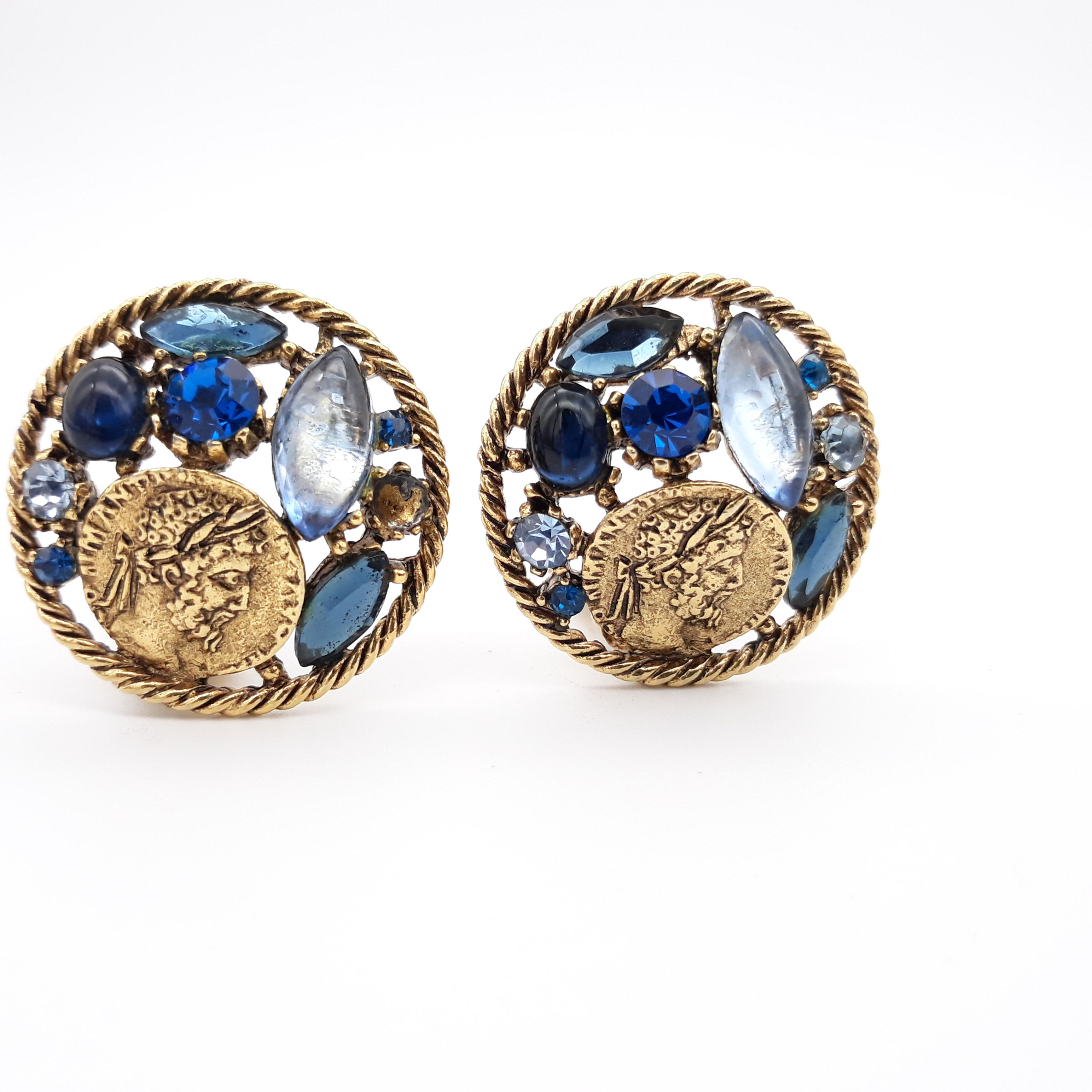 Vintage Blue Rhinestone Earrings Signed ART