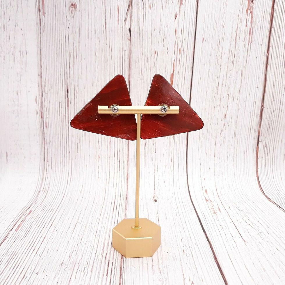 Thumbnail: 90s Wood Triangle Decoupage Earrings