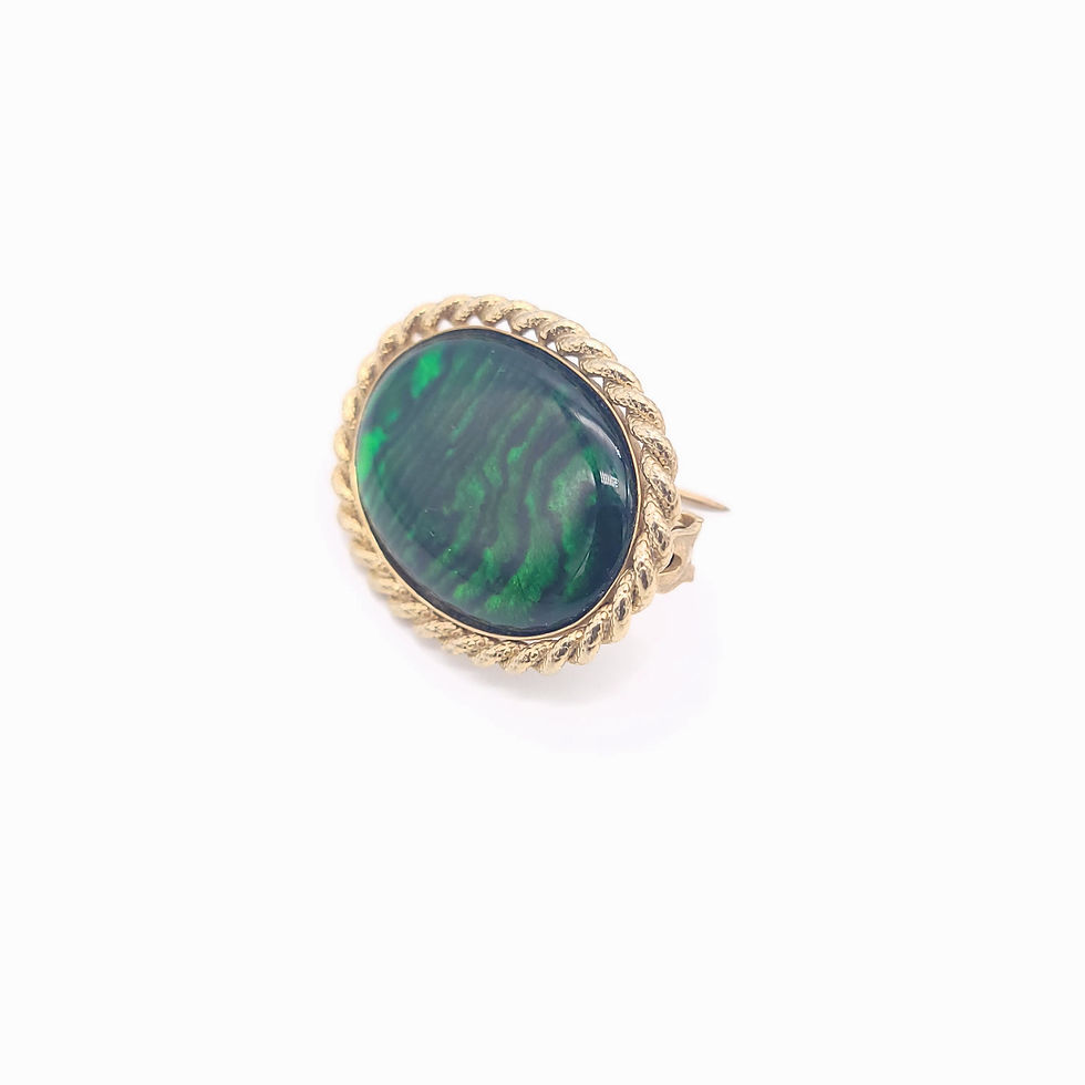 Thumbnail: 80s Faux Malachite Gold Tone Pin