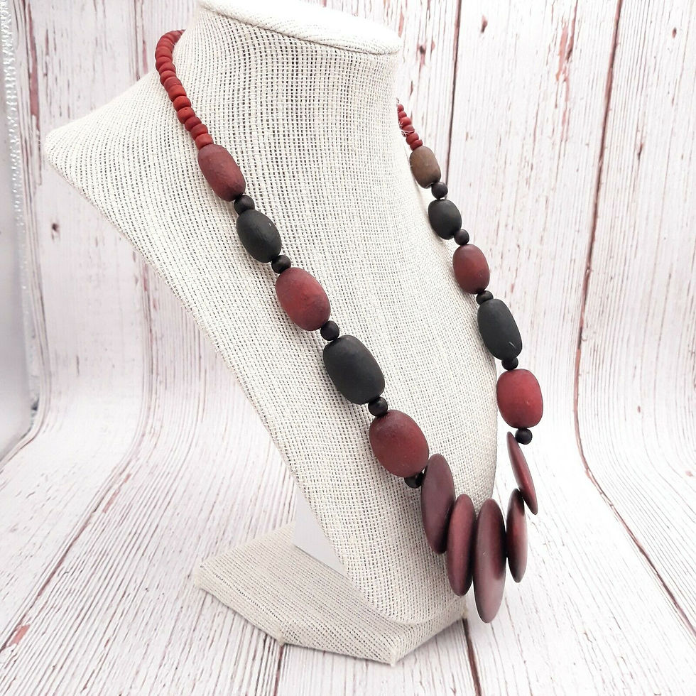 Thumbnail: 70s  Wood Disk Beaded Necklace