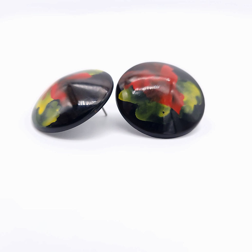 Thumbnail: Vintage Wood Hand Painted Round Earrings