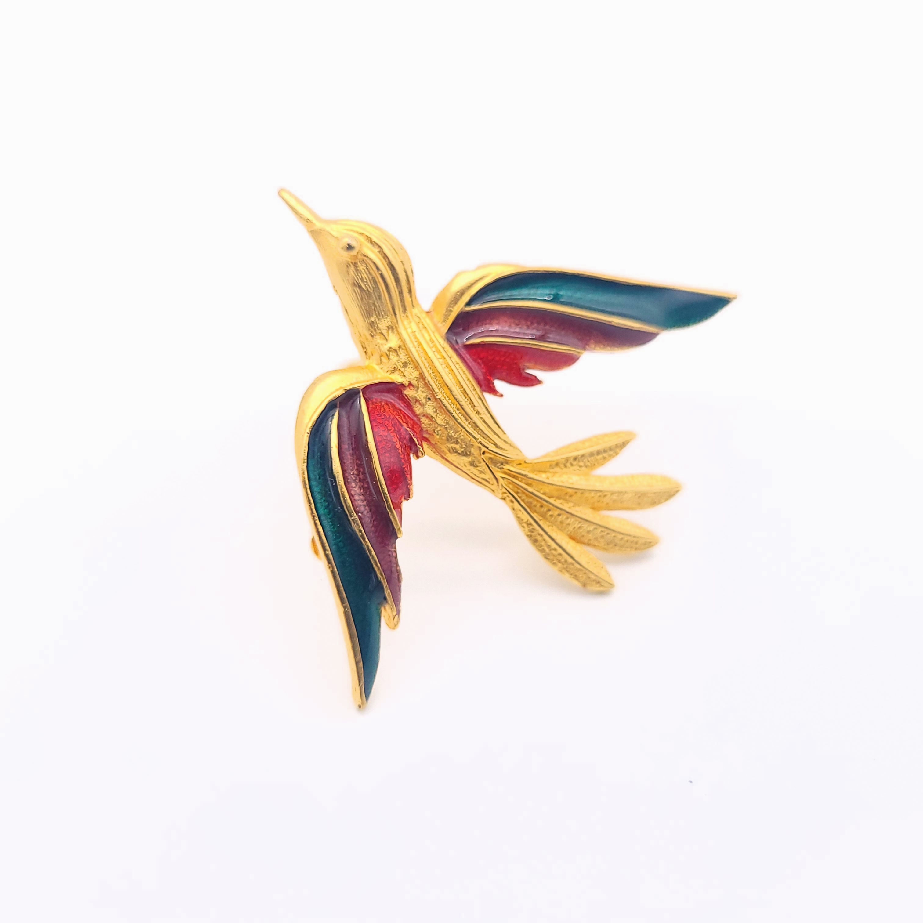 70s Golden Enamel Bird Brooch