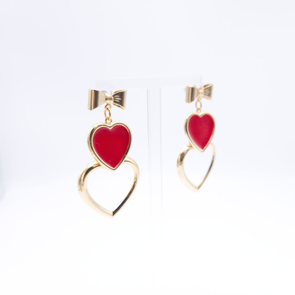 Thumbnail: Novelty Bow & Double Heart Earrings
