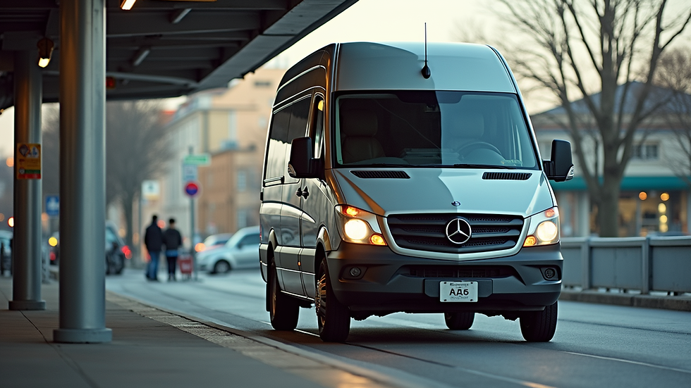 Eye-level view of a wheelchair-accessible van parked at a station