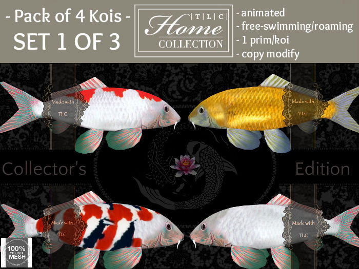 Set of 4 Koi: free swimming&feedable