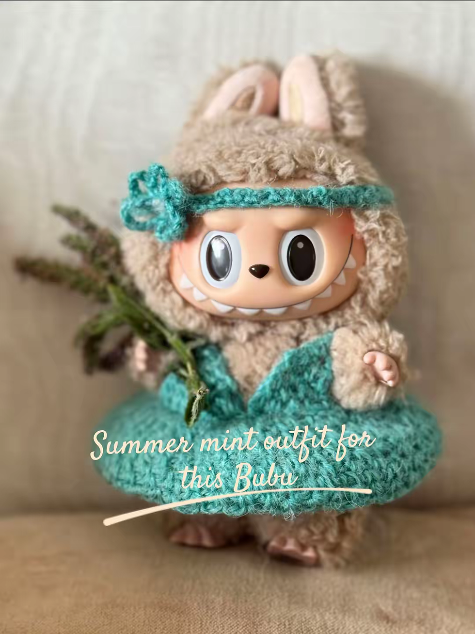 Crochet Handmade Cashmere Dress to fit Labubu & Hairband