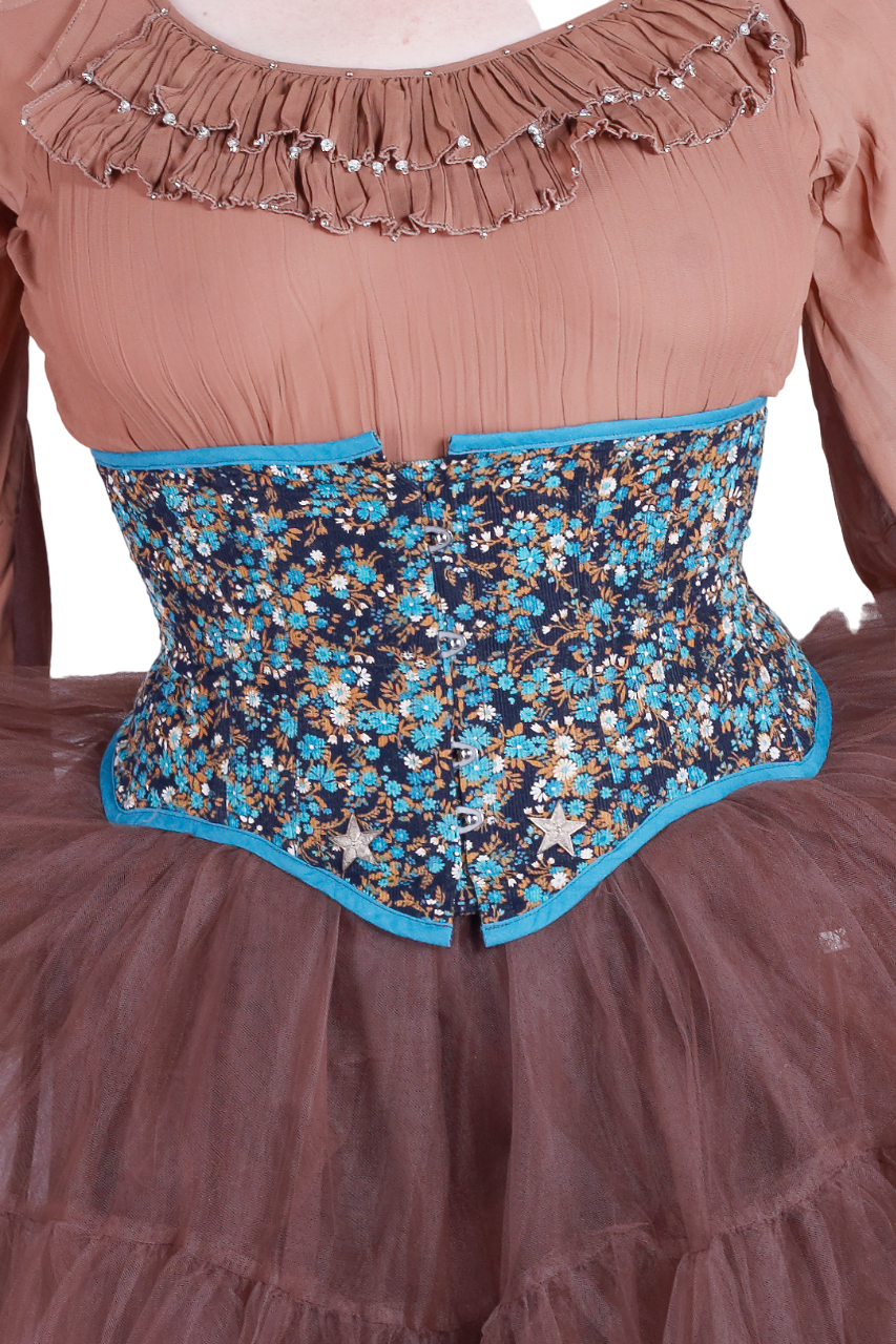 الصورة المصغرة: Serre-taille en velours cotelé à petites fleurs vertes