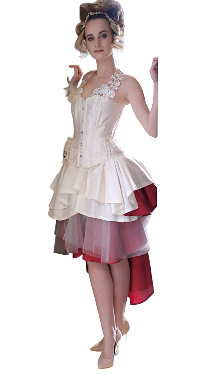 Miniature : Corset mariage femme blanc, borderies et plumes