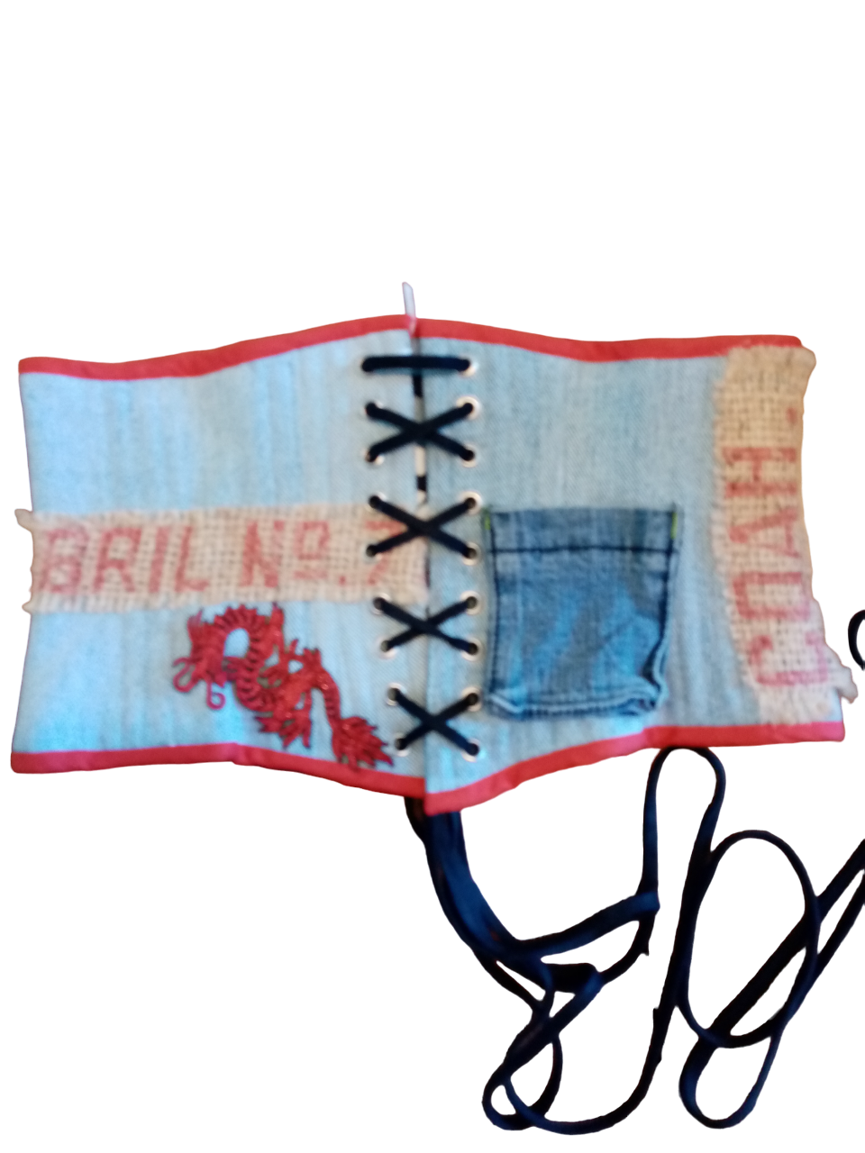 Miniatura: corset Serre-taille en jean avec poche et breloques