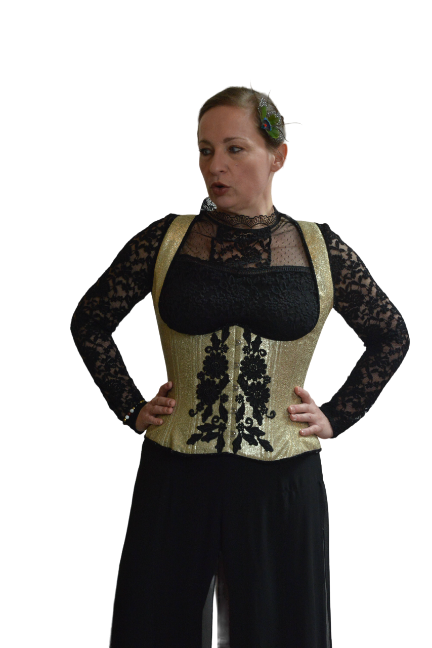 Miniatura: Serre-taille corset en sky doré et dentelle