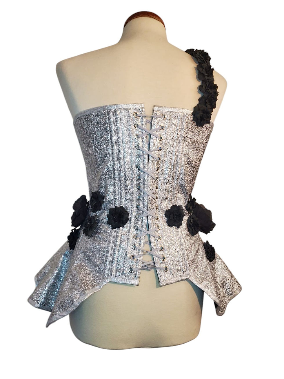 Miniature : Corset en sky argent et fleurs noires