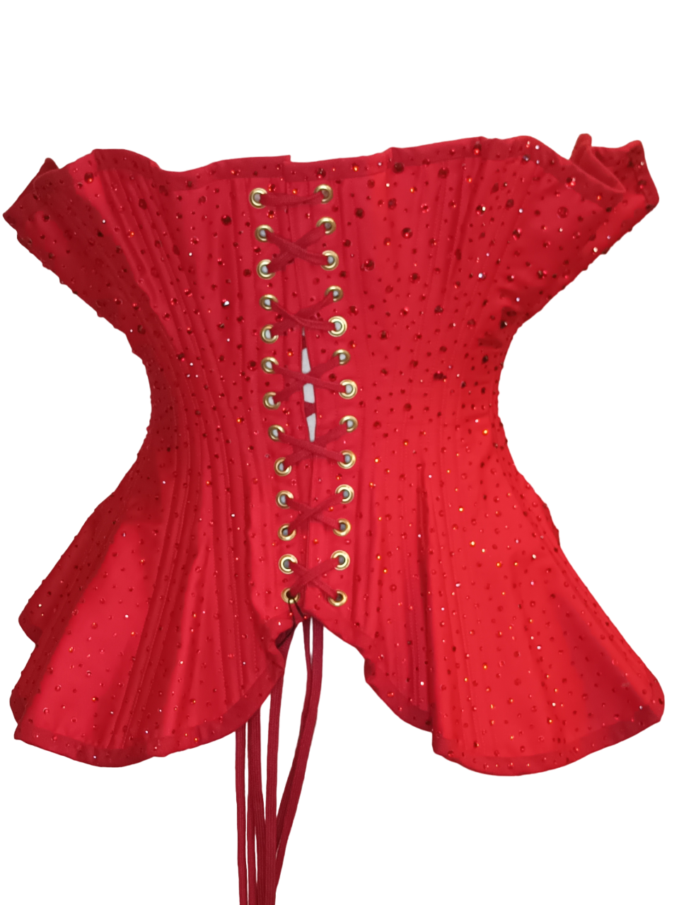 Miniatura: Corset serre-taille corolle rouge femme orné de 8000 strass