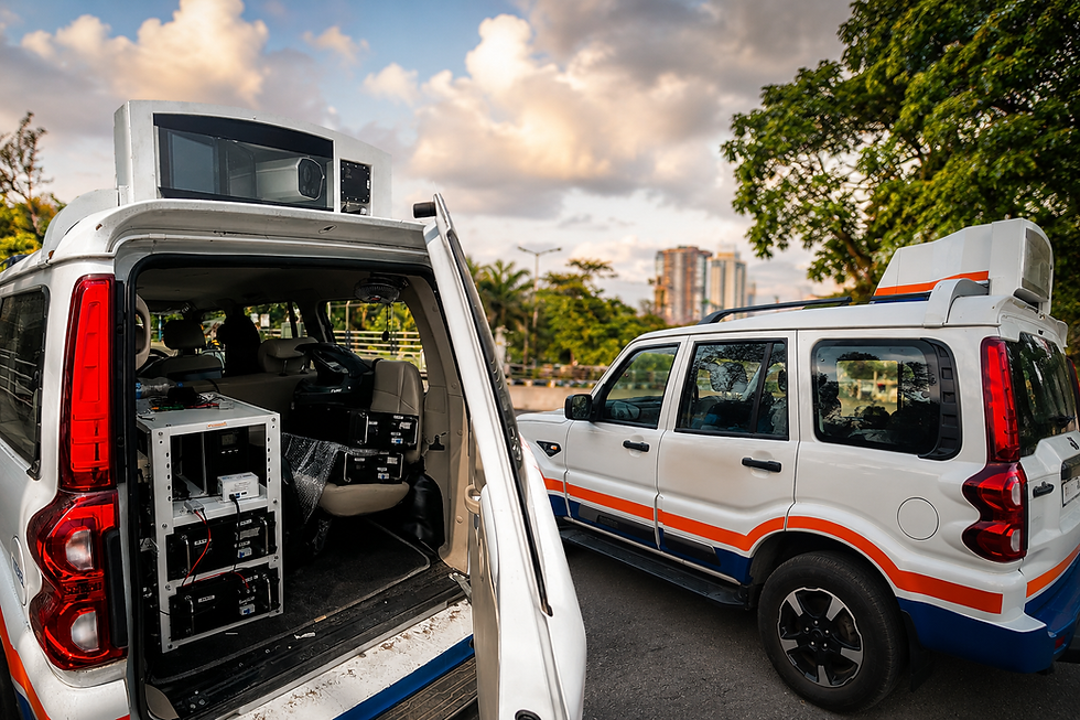 AI-powered Mobile Traffic Enforcement System (MTES) detecting speeding vehicles, helmet violations, and number plates on an Indian highway using ANPR and intelligent traffic monitoring technology.
