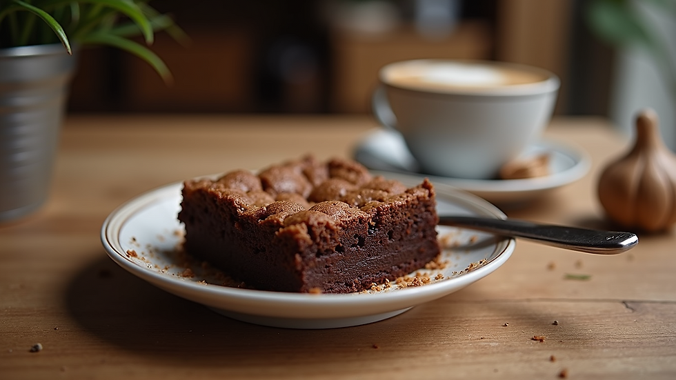 Close-up view of a delicious dessert featuring brownie