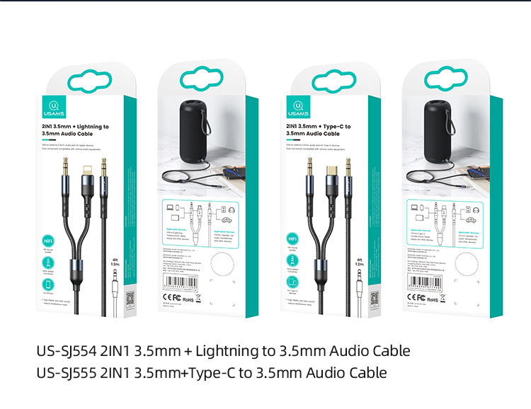 Thumbnail: US-SJ554 2IN1 3,5mm + Lightning to 3,5mm Audio Cable 1,2M კაბელი