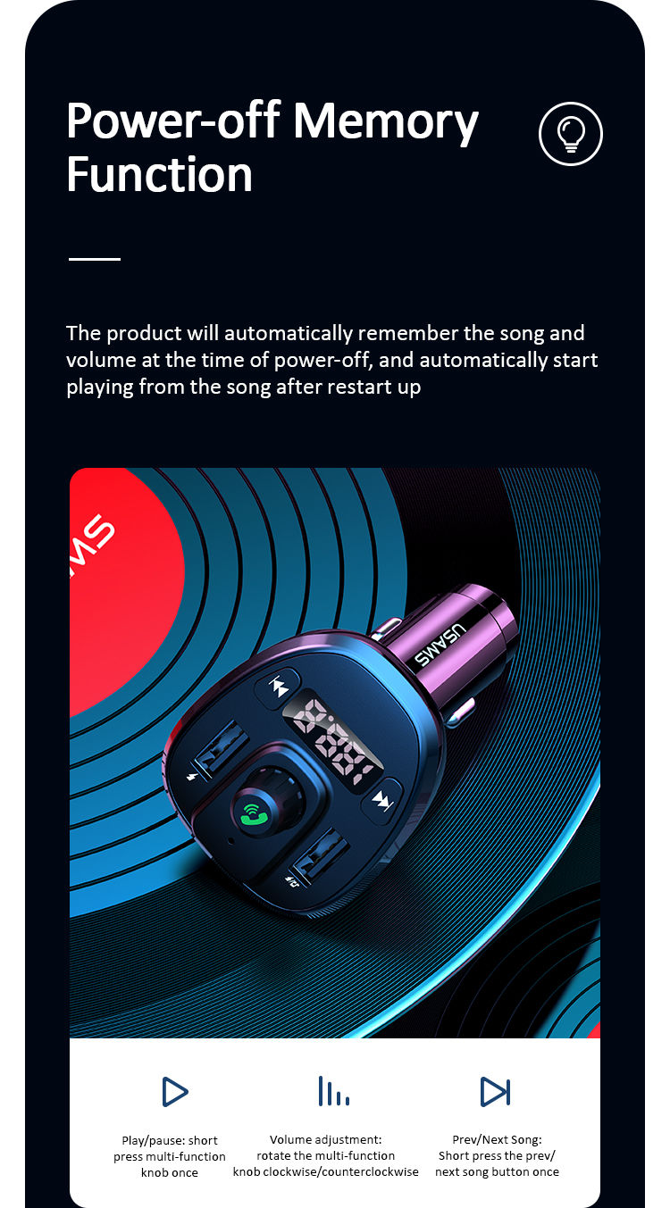 Thumbnail: US-CC115  c21 Usams Wireless FM Car Charger