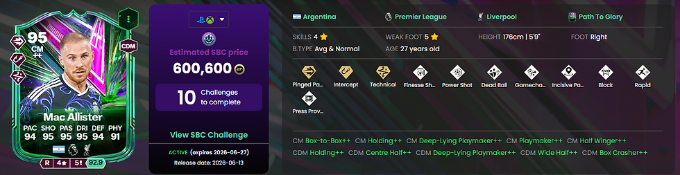 mac allister 95 path to glory sbc dce fc 26