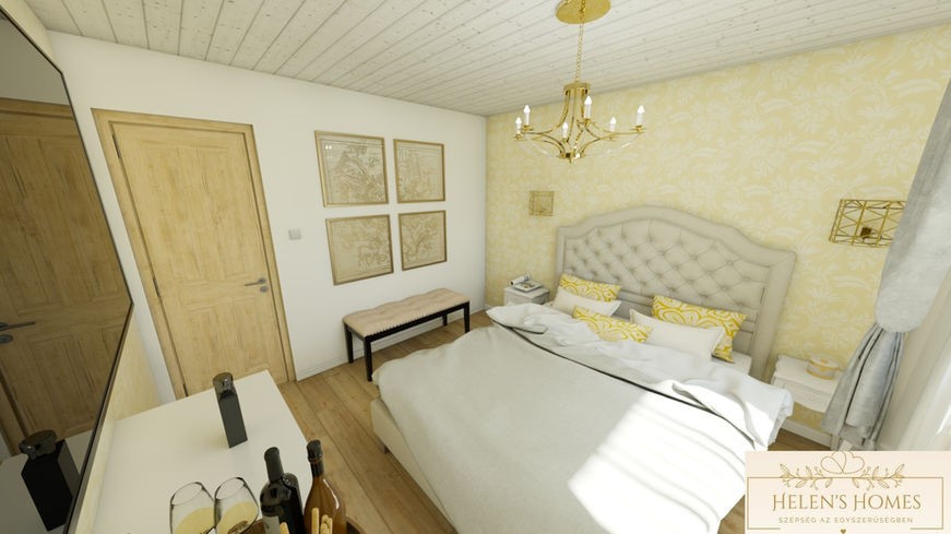 Sárga hálószoba 3D-s látványterve