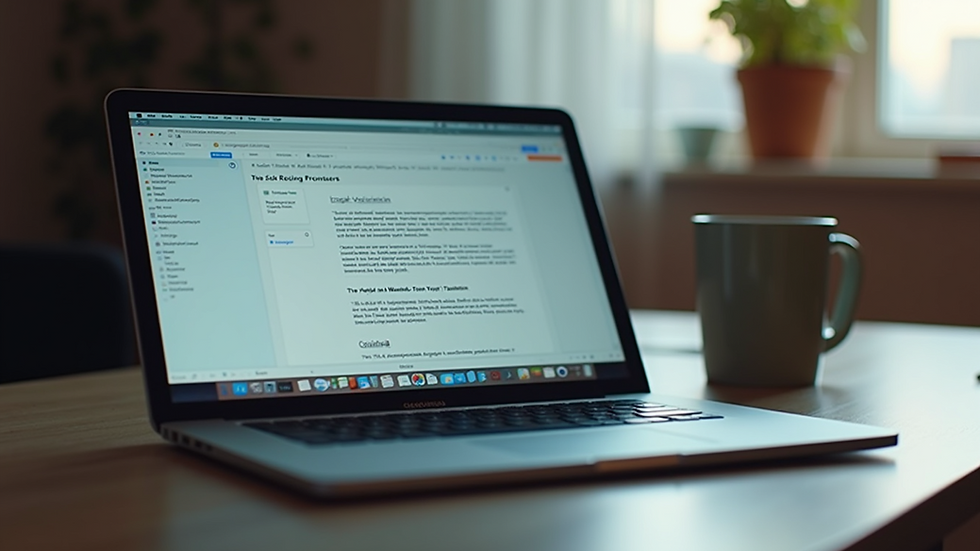 Eye-level view of a laptop screen showing a writing software interface