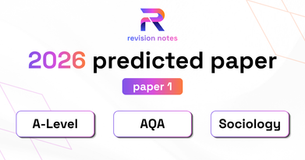 Graphic slide reading 2026 predicted paper, paper 1, A-Level AQA Sociology, with a purple-orange gradient logo on white background.