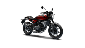 A red Moto Morini motorcycle on a white background