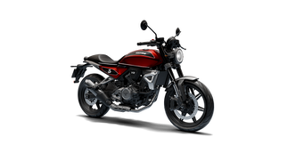 A red Moto Morini motorcycle on a white background