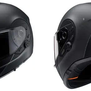 Black Cardo Beyond helmet with front and rear views including integrated tail light.