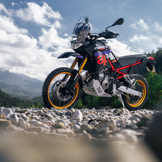 Aprilia Tuareg Rally parked on a riverbed
