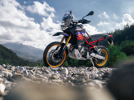 Aprilia Tuareg parked on a riverbed